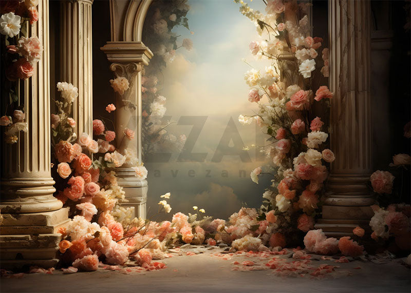 Avezano Spring Court Style Window Flowers Photography Backdrop