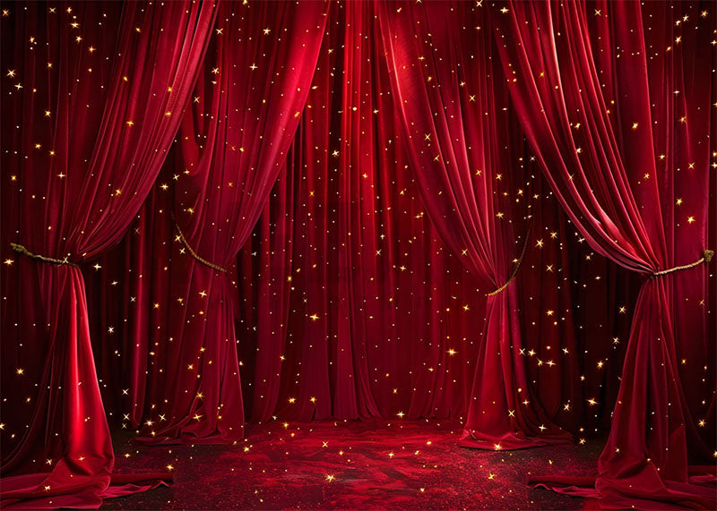 Avezano Red Velvet Curtain Starlight Stage Photography Background