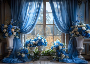 Avezano Spring Blue Roses and Windows Photography Backdrop