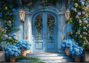 Avezano Spring Blue Door and Flower Photography Backdrop