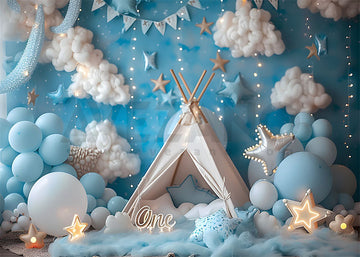 Avezano Blue Balloons and Tents Party CakeSmash Photography Background