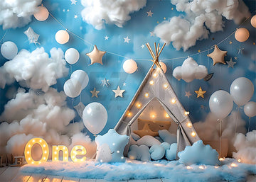 Avezano One-year-old Balloons and Tents Party CakeSmash Photography Background