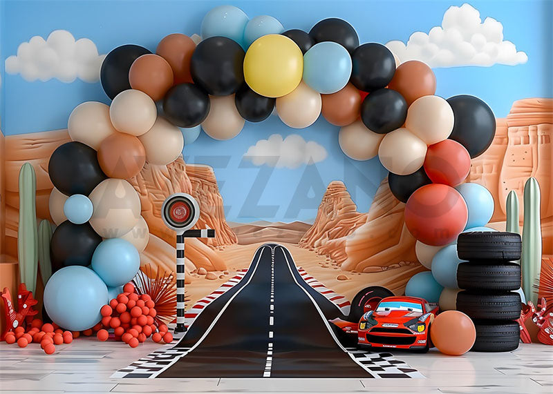 Avezano Mountain Racing and Balloon Arch Photography Background