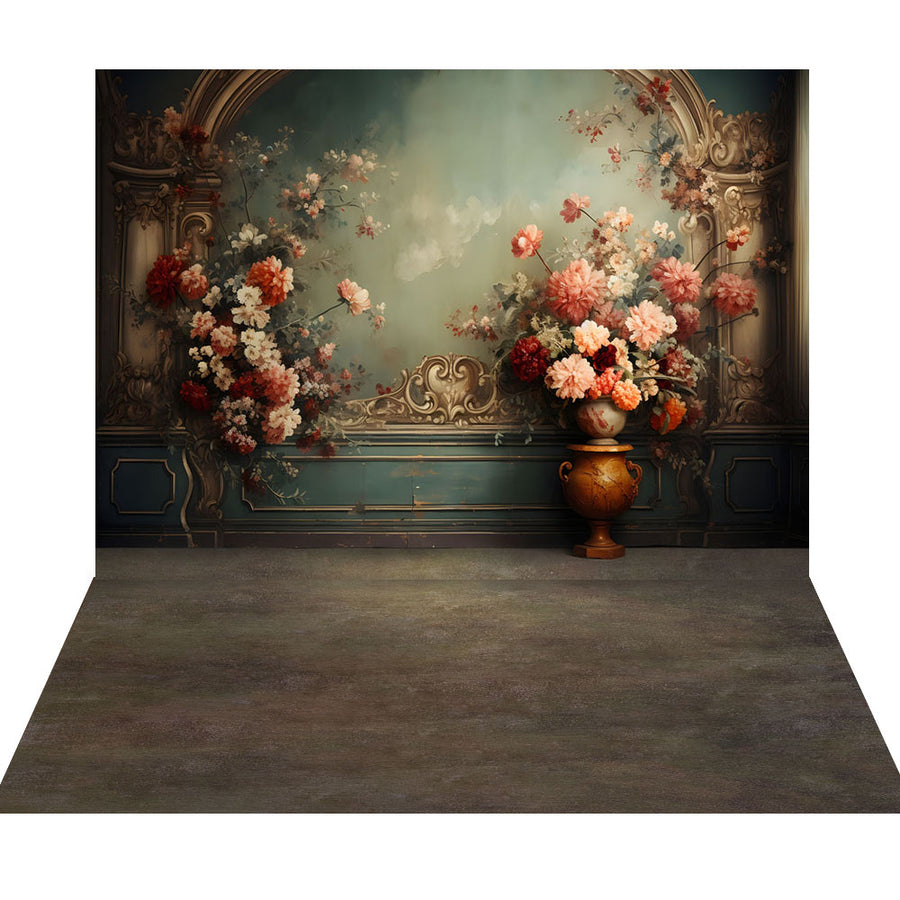 Avezano Spring Retro Walls and Flowers 2 pcs Set Backdrop