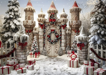 Avezano White Christmas Castle Photography Backdrop