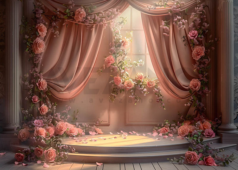 Avezano Spring Pink Flowers Curtains Photography Backdrop