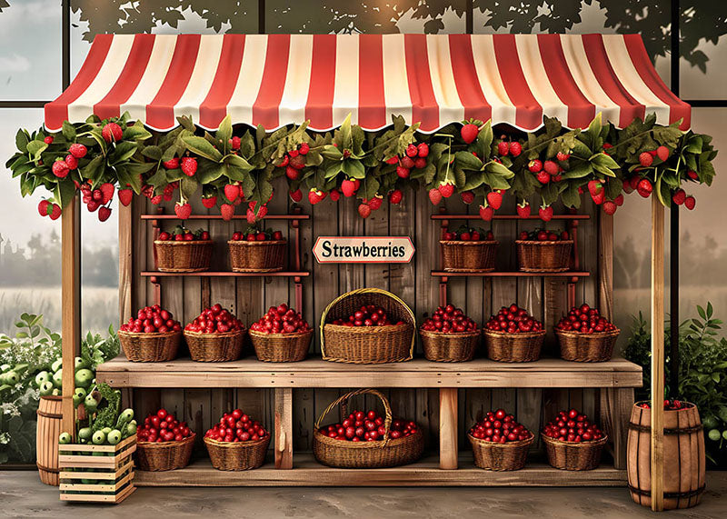 Avezano Spring Red Strawberry Stall Photography Backdrop