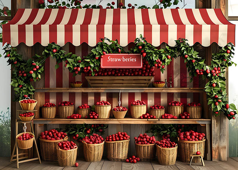 Avezano Spring Straw Beries Shop Photography Backdrop