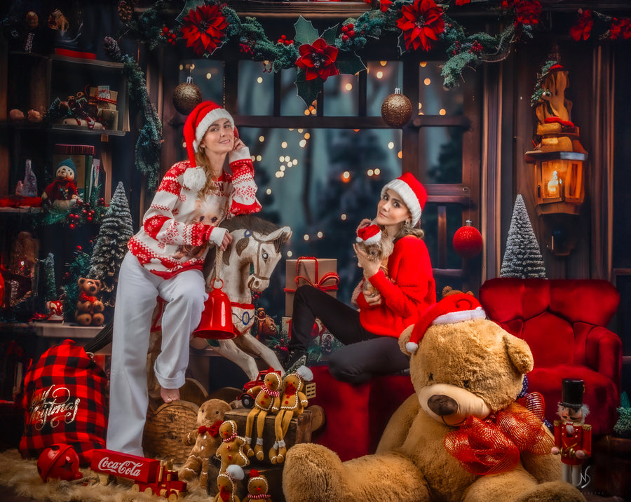 Avezano Christmas Trees and Bear Presents Photography Backdrop