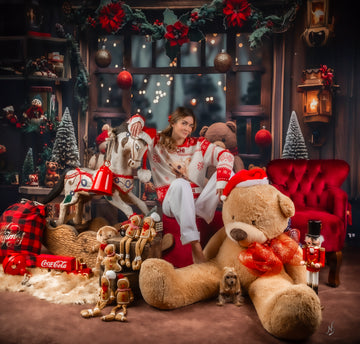 Avezano Christmas Trees and Bear Presents Photography Backdrop