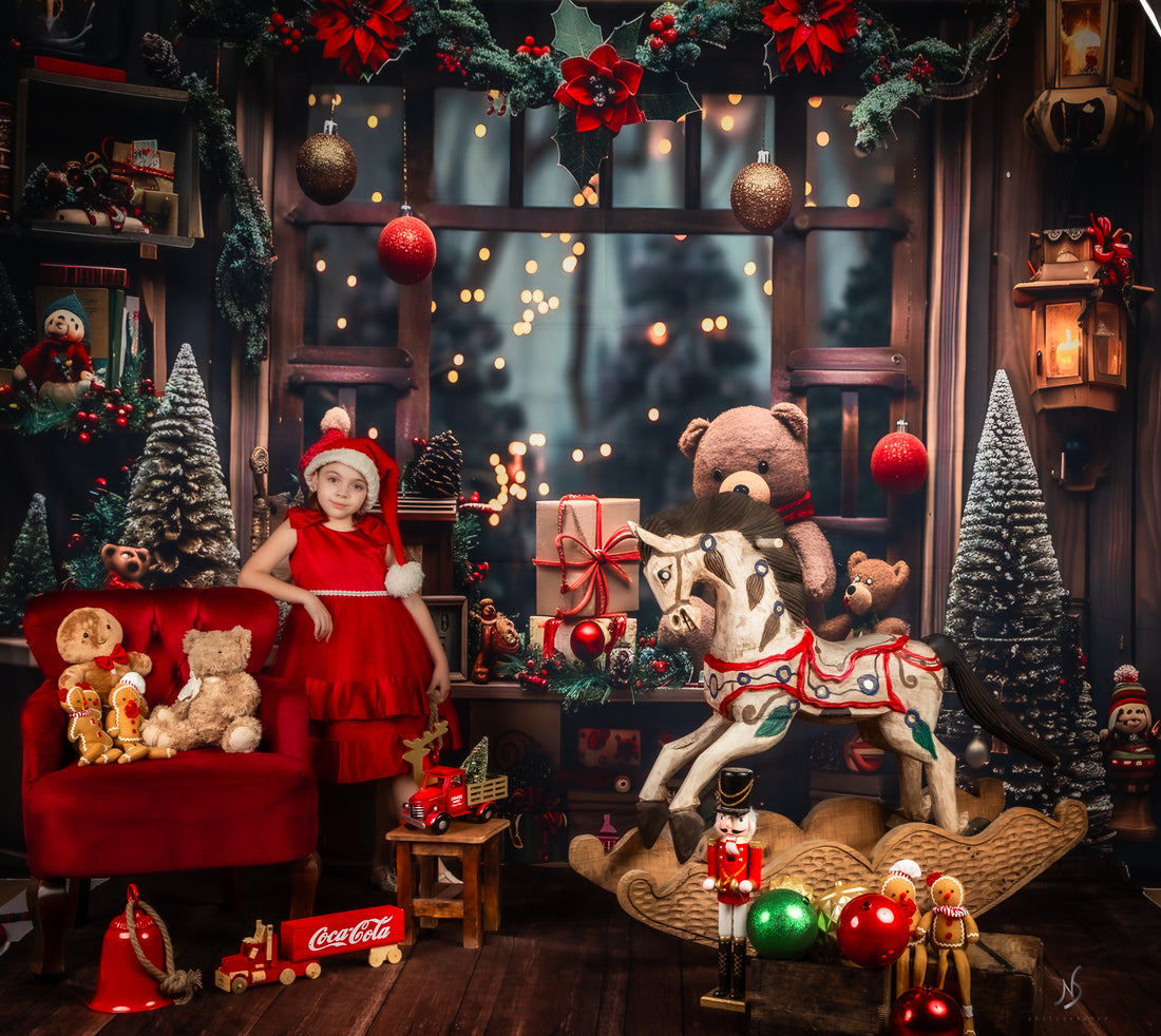 Avezano Christmas Trees and Bear Presents Photography Backdrop