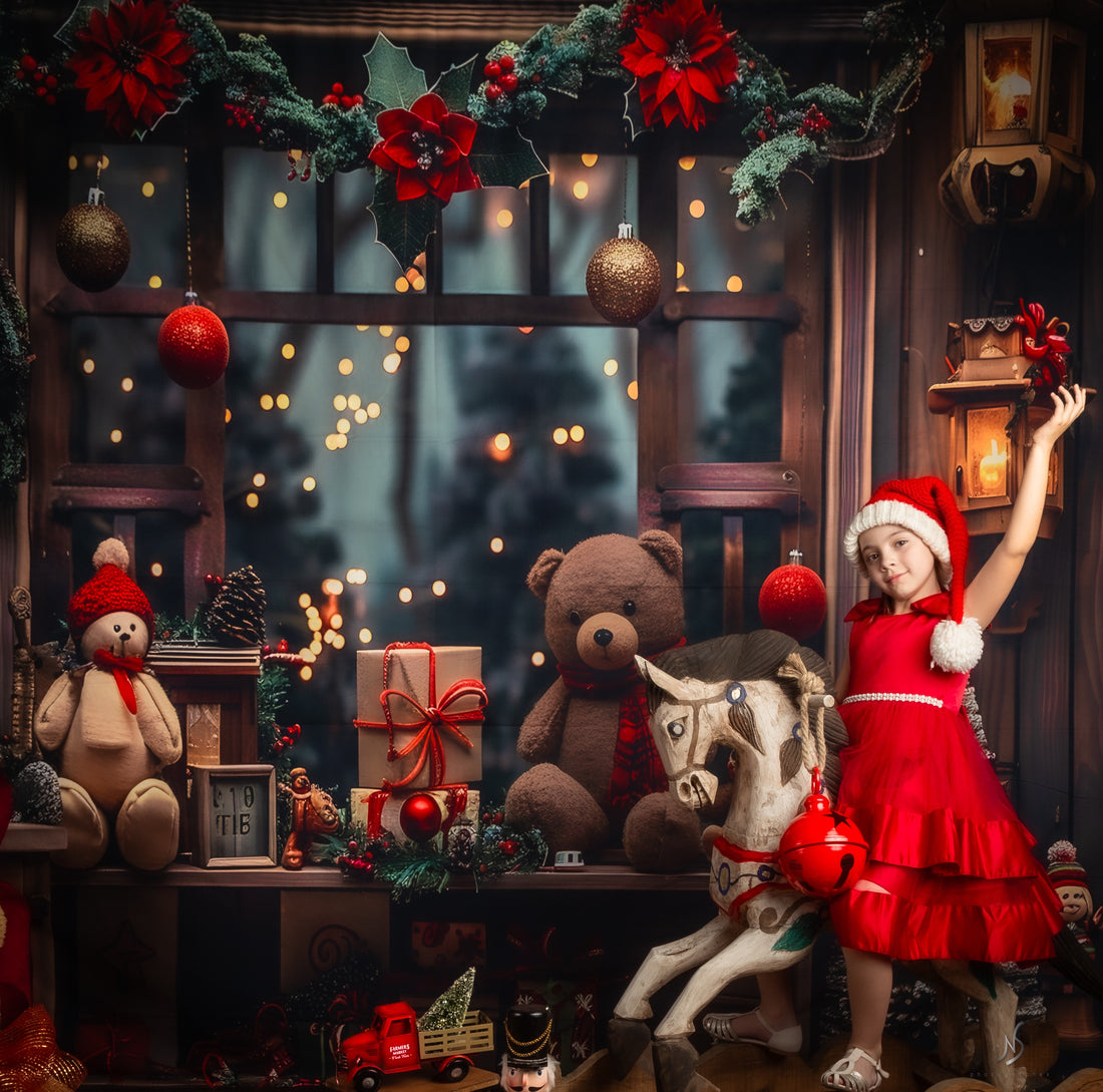 Avezano Christmas Trees and Bear Presents Photography Backdrop