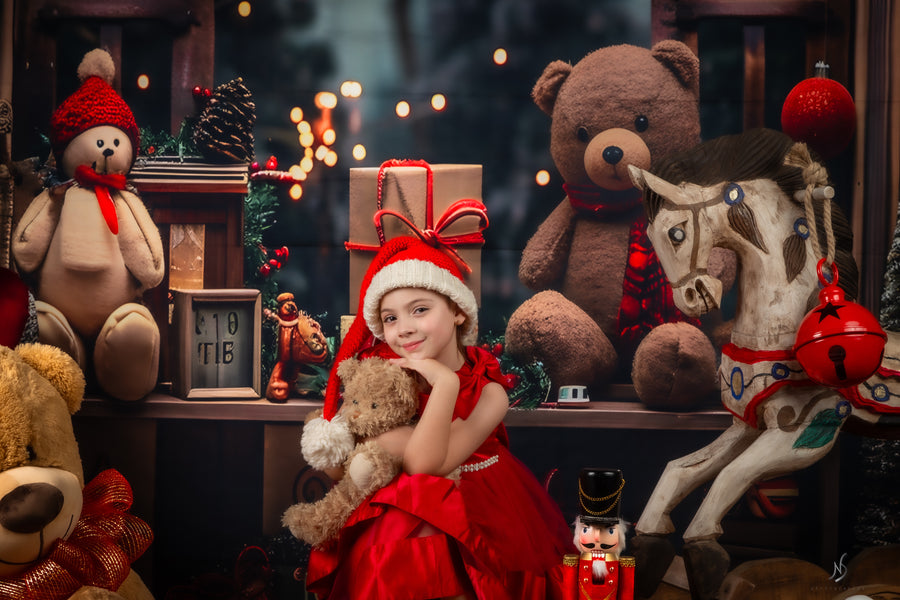 Avezano Christmas Trees and Bear Presents Photography Backdrop