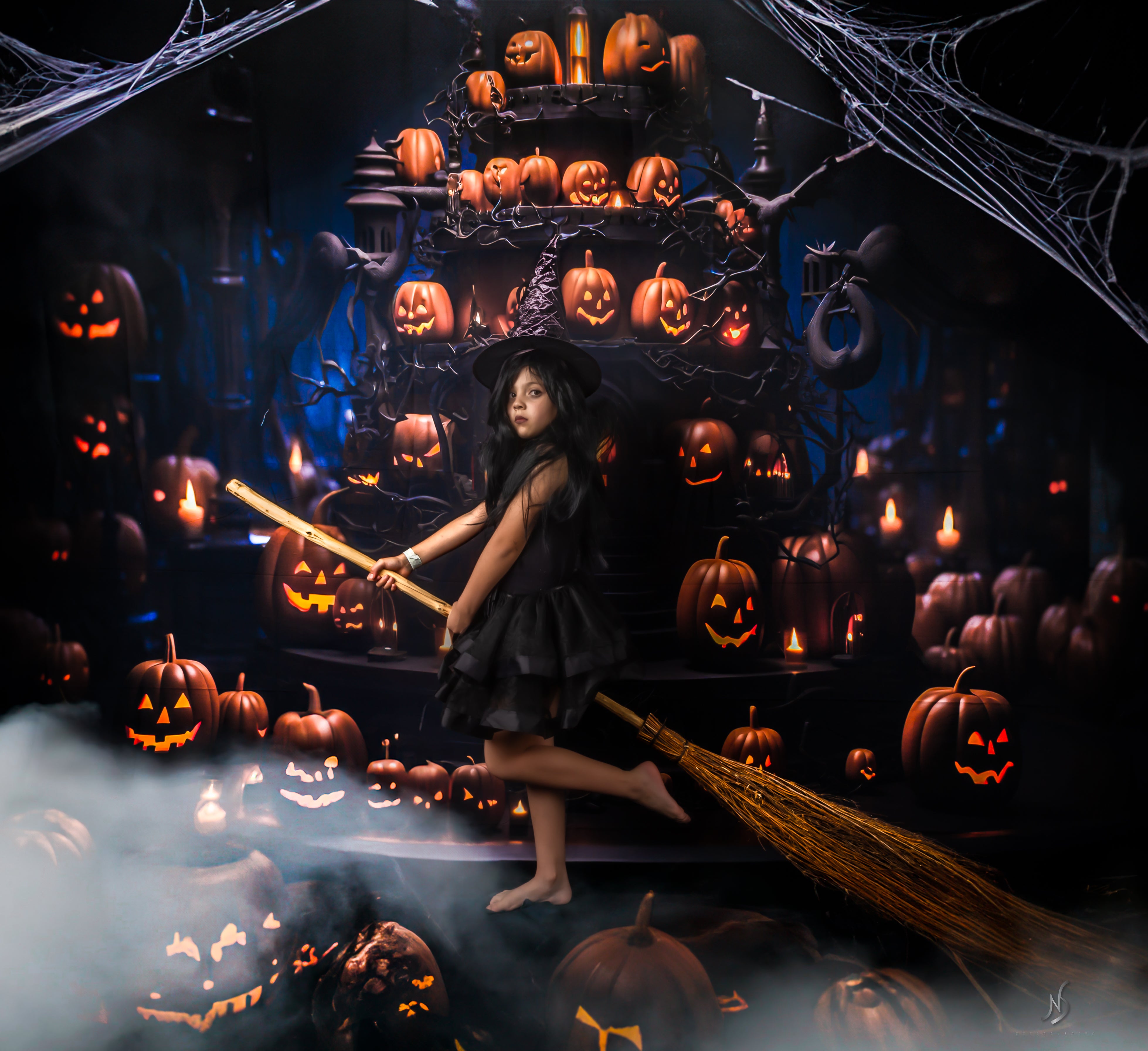 VIP Avezano Halloween Pumpkin Lantern Candle Backdrop for Photography