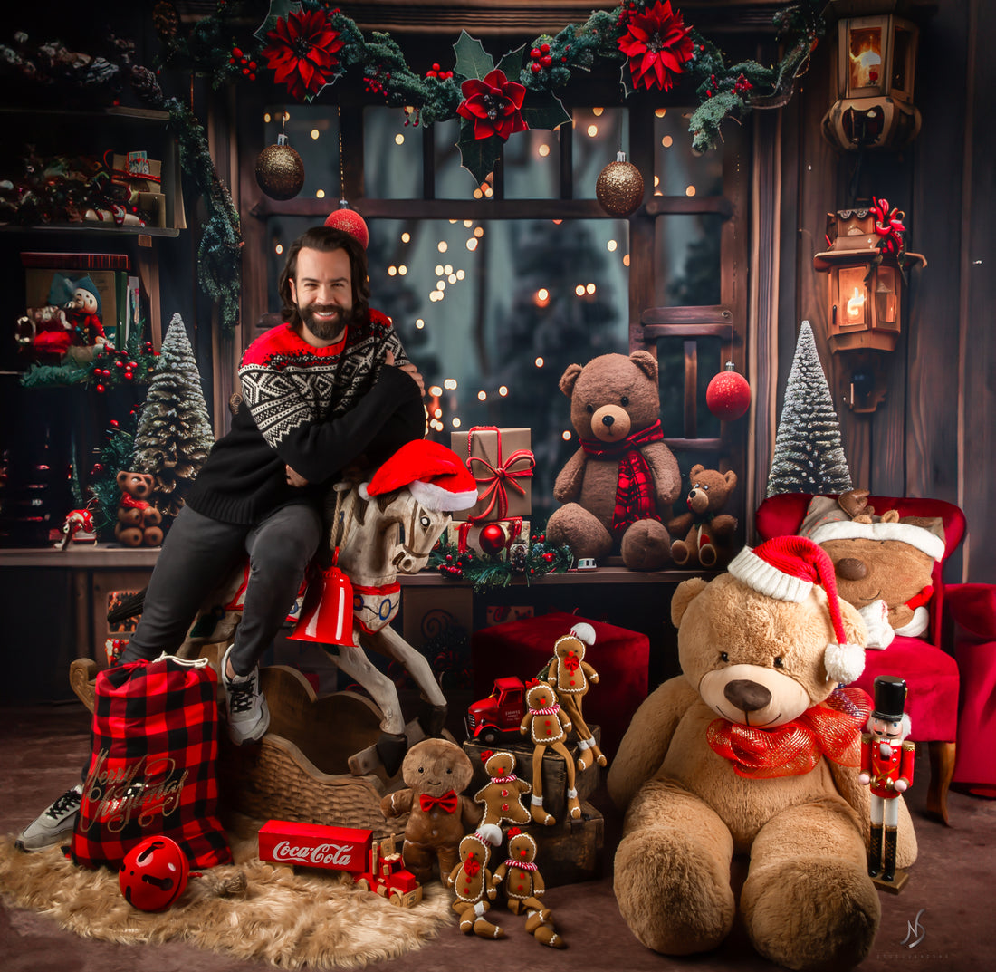 Avezano Christmas Trees and Bear Presents Photography Backdrop