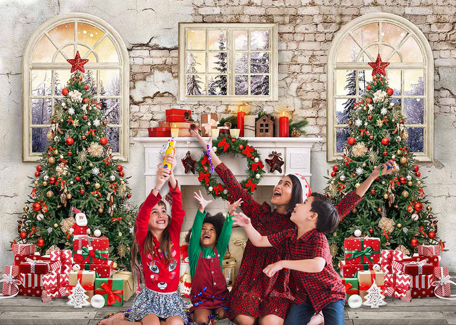 Avezano Christmas Fireplace Decoration Photography Backdrop