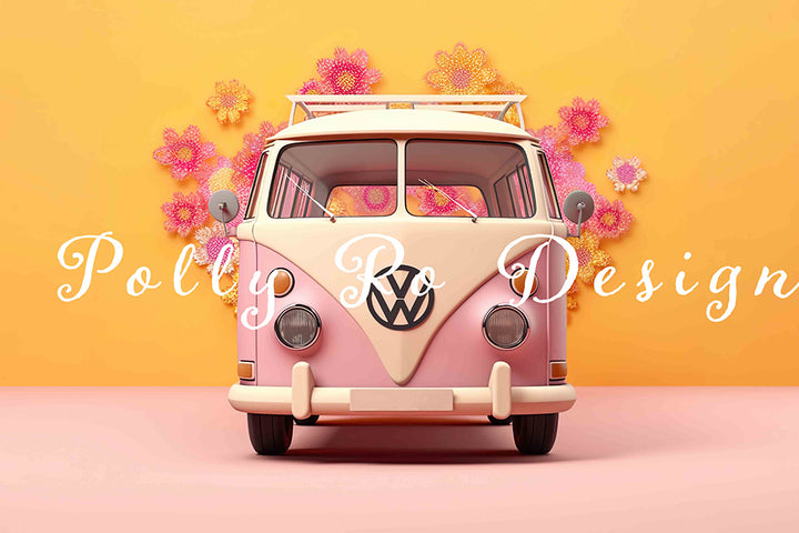 Avezano Pink Car Birthday Party Photography Backdrop Designed By Polly Ro Design-AVEZANO