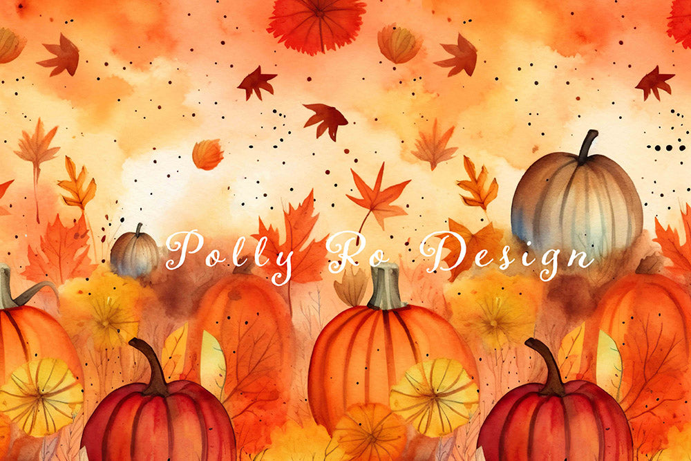 Avezano Autumn Pumpkin Maple Leaf Photography Backdrop Designed By Polly Ro Design-AVEZANO