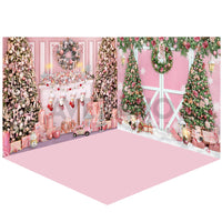 Avezano Winter Pink Christmas Fireplace Decoration Photography Backdrop Room Set