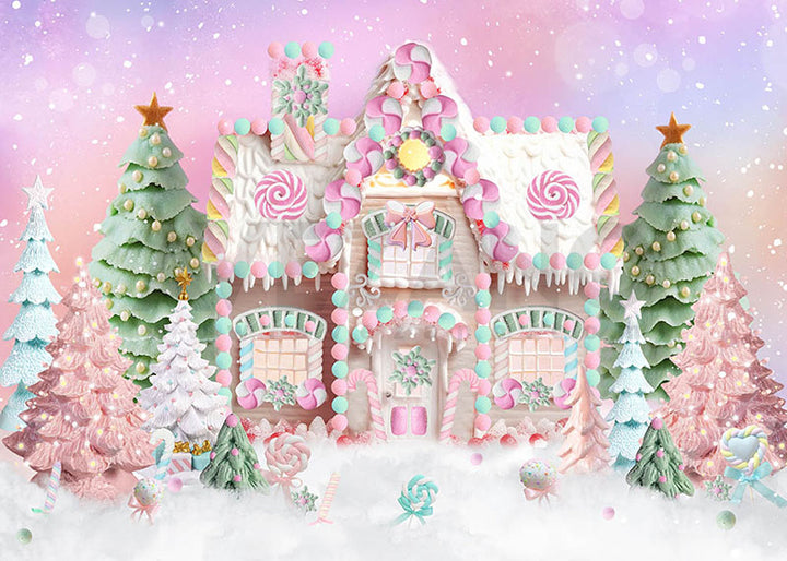 Avezano Christmas Pink Candy Tree and House Photography Backdrop-AVEZANO