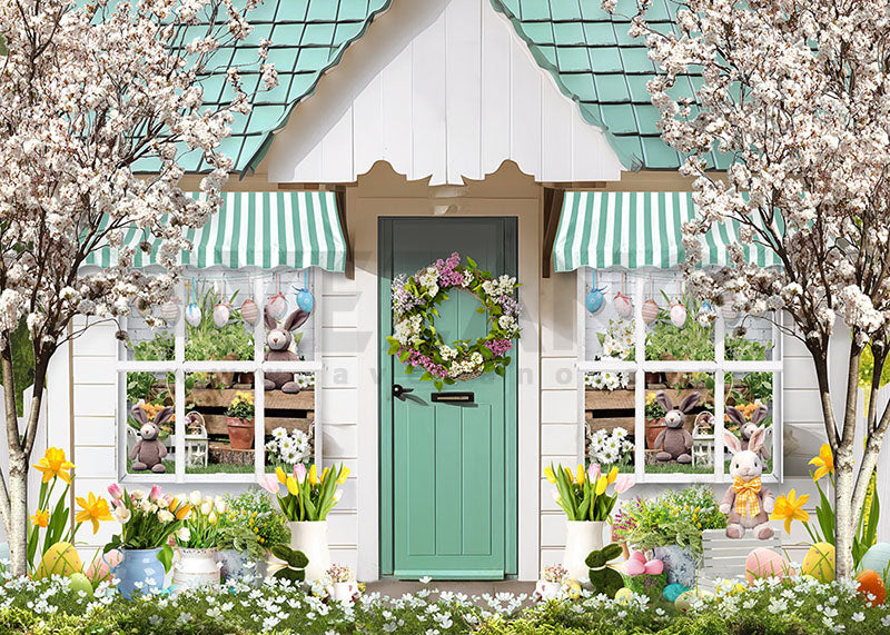 Avezano Spring Easter Flower Green Door Photography Backdrop