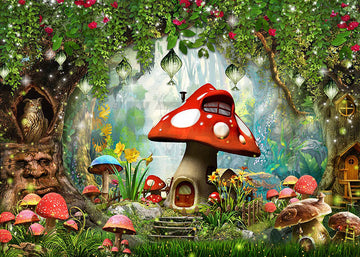 Avezano Spring Magic Mushroom House Photography Backdrop