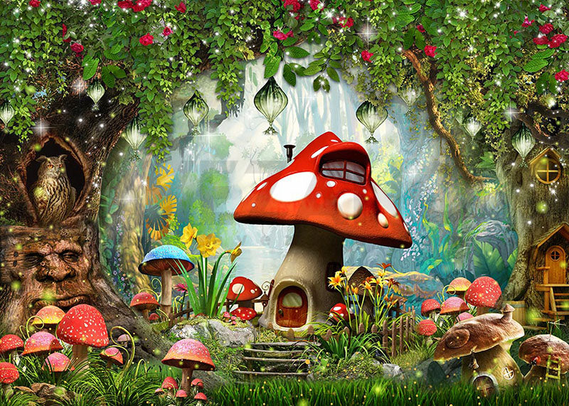 Avezano Spring Magic Mushroom House Photography Backdrop