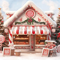 Avezano Christmas Candy Shop and Christmas Tree Photography Backdrop