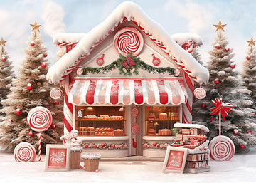 Test Avezano Christmas Candy Shop and Christmas Tree Photography Backdrop