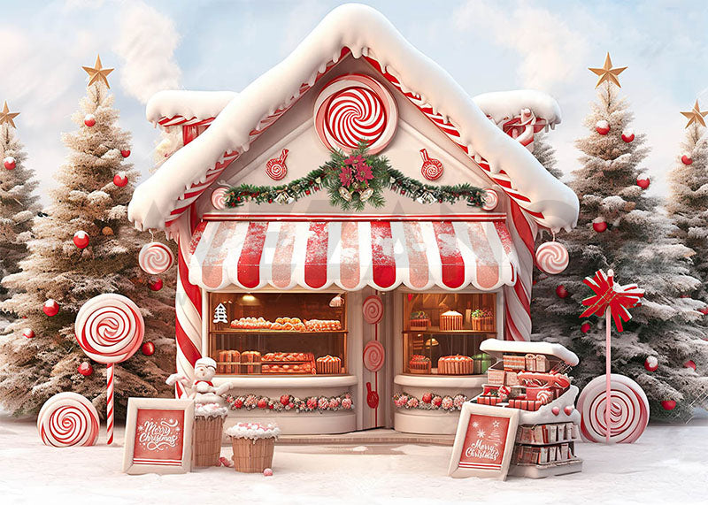 Avezano Christmas Candy Shop and Christmas Tree Photography Backdrop