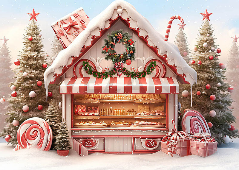 Avezano Christmas Candy House in the Snow Photography Backdrop