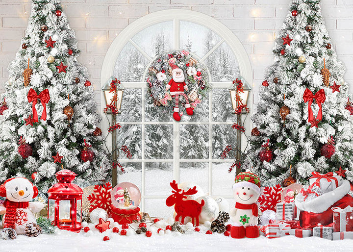 Avezano Two Christmas Trees and Red Toys Photography Backdrop-AVEZANO