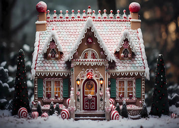 Avezano Christmas Candy Snow House Photography Backdrop