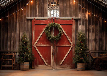 Avezano Christmas Red Barn Door Photography Backdrop