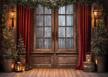 Avezano Christmas Red Curtain Door Photography Backdrop