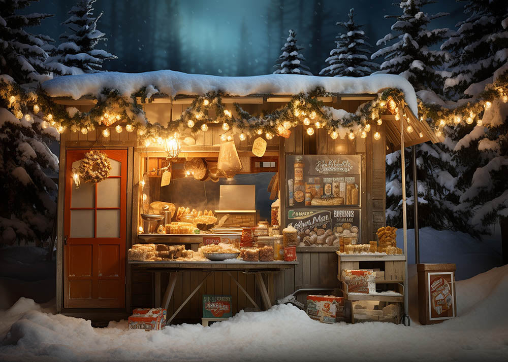 Avezano Christmas Late Night Food Stall 2 pcs Set Backdrop