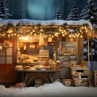 Avezano Christmas Late Night Food Stall 2 pcs Set Backdrop