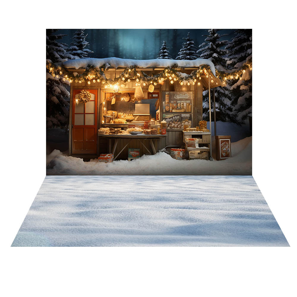 Avezano Christmas Late Night Food Stall 2 pcs Set Backdrop