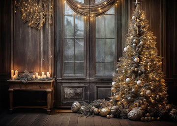 Avezano Christmas Tree and Wooden House Photography Backdrop