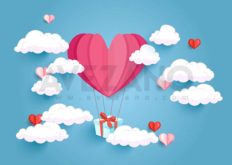 Avezano Blue Sky and Pink Hot Air Balloon Backdrop For Valentine'S Day Photography