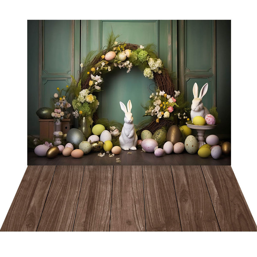 Avezano Easter Green Wooden Door and Bunny 2 pcs Set Backdrop