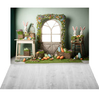 Avezano Easter Decorated Wooden Door and Rabbit 2 pcs Set Backdrop