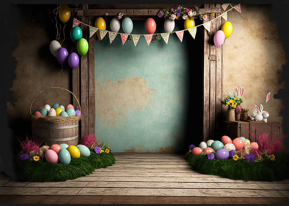 Avezano Easter Decorated Banner 2 pcs Set Backdrop