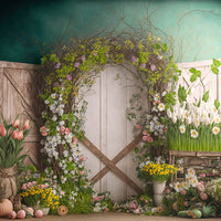 Avezano Spring Flowers and Green Leaves 2 pcs Set Backdrop