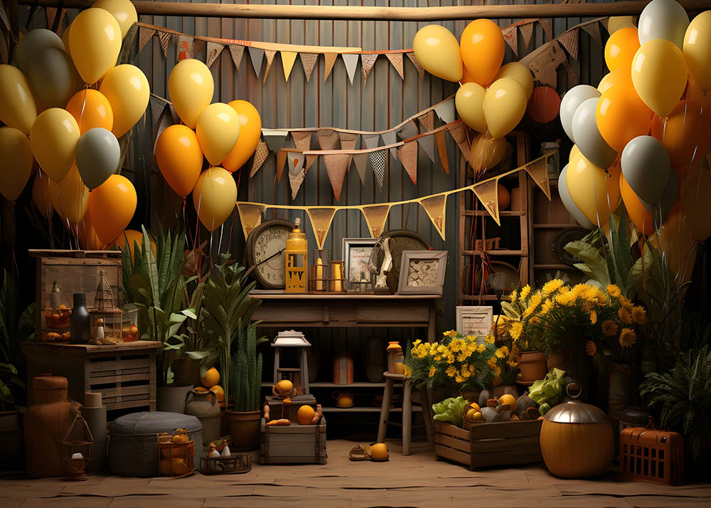 Avezano Yellow Balloon  Cake Smash 2 pcs Set Backdrop