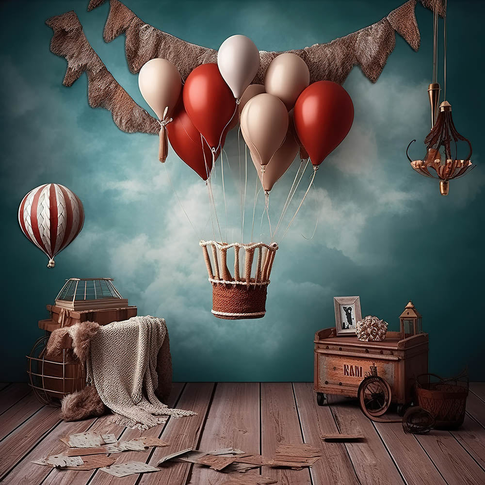 Avezano Hot Air Balloon Birthday Photography Backdrop