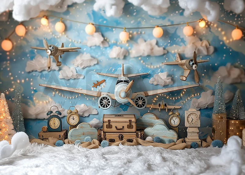 Avezano Airplane Model and Clouds Party for Kids Photography Background