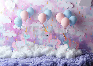 Avezano Purple Theme Raining Clouds Party for Kids Photography Background