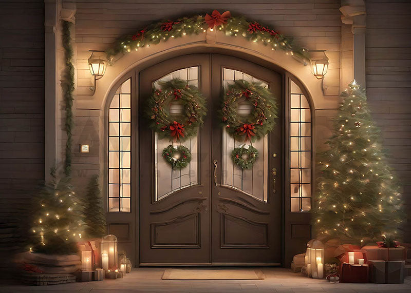 Avezano Retro Wooden Door Christmas Eve Photography Backdrop