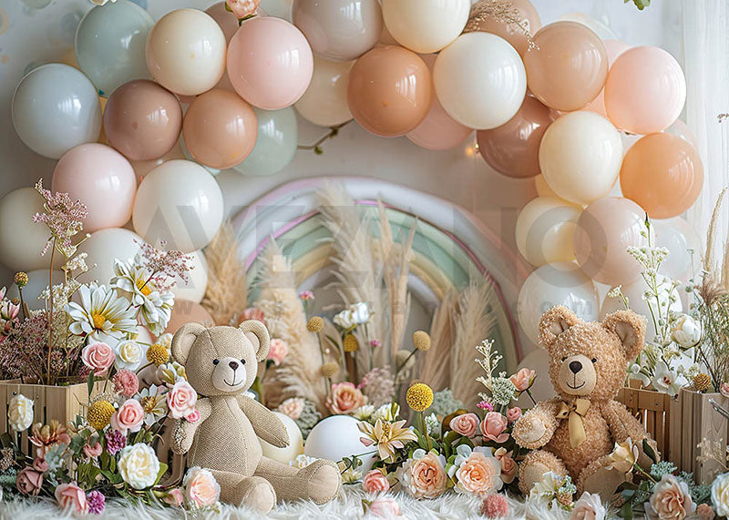 Avezano Bear Doll and Balloon Arch for Kids Photography Background